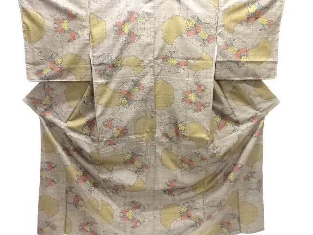 JAPANESE KIMONO / SILK / DORO OSHIMA TSUMUGI / WOVEN SNOWFLAKE & FLOWERS